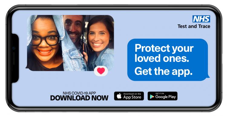 NHS test and trace app, protect your loved ones. Get the app.