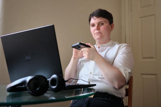 Blind person using assistive technology Blind person using assistive technology