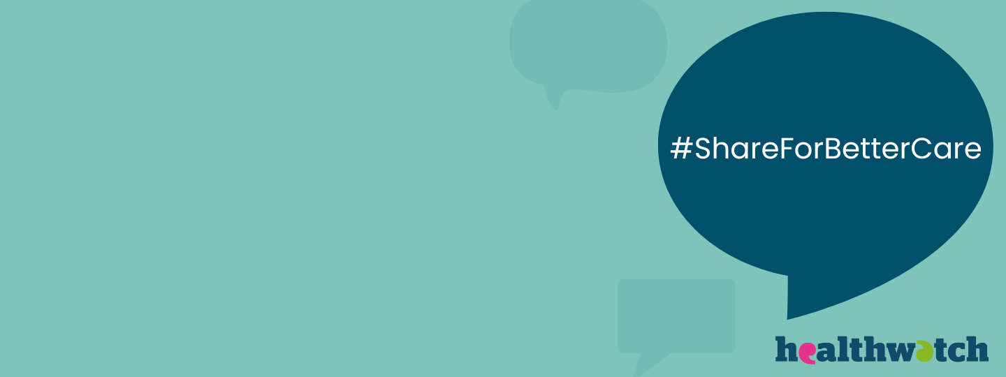 #ShareforBetterCare campaign banner highlighting the hashtag in a blue speech bubble